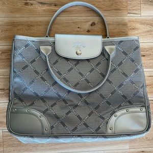 Limited edition Longchamp silver canvas tote